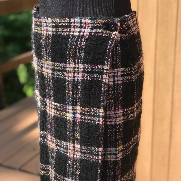 Emil Rutenberg Tweed Bouclé Knit Plaid Pencil Skirt Black Pink Luxury 10 - Picture 2 of 7